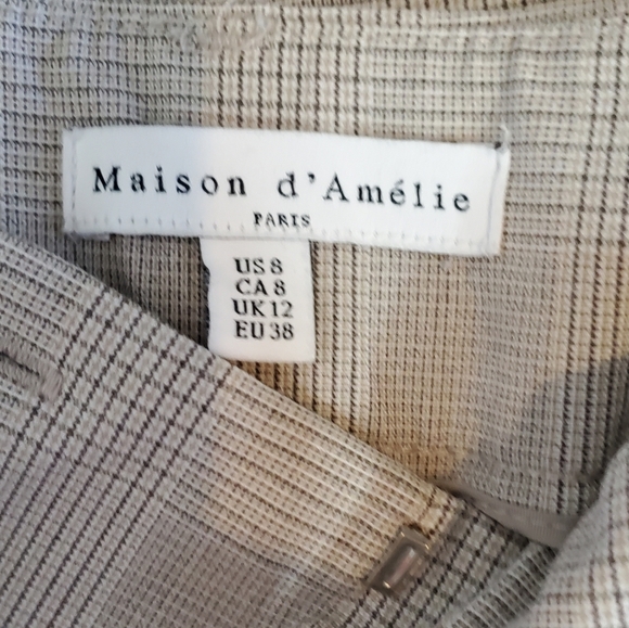 💚5/$2/ Maison d' Amélie Plaid Belted Tied Waist Trouser Pants Neutral Size 8 - Picture 6 of 7